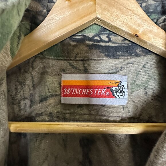 VTG Winchester Tree Bark Duck Camo Hunting Button up Shirt Men M Outerwear 90s - Picture 4 of 13